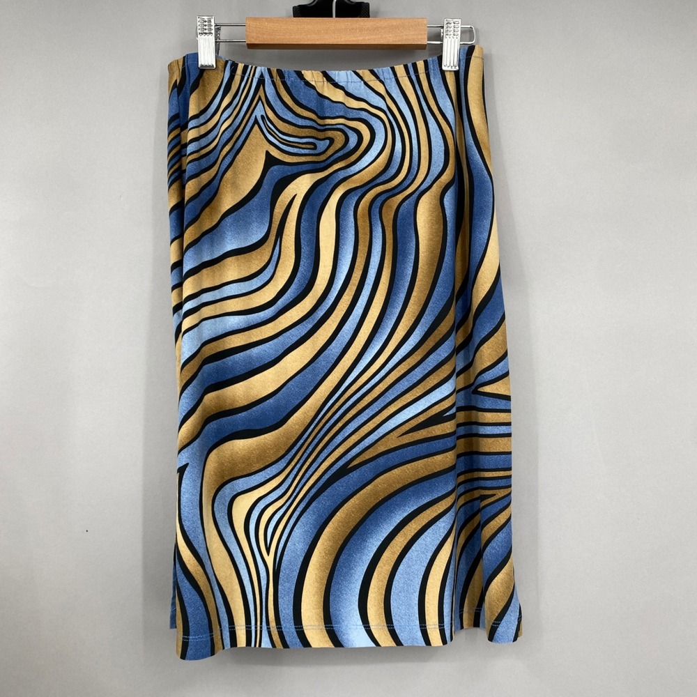 Vtg 90s Ponny Tail Psychedelic Swirl Midi Slip Skirt Small Blue Trippy y2k